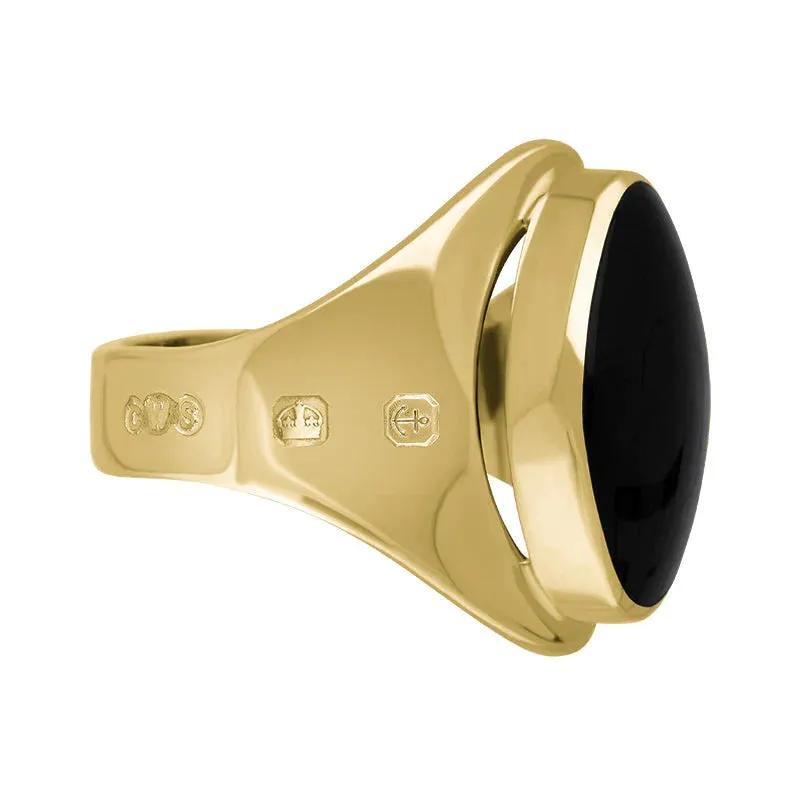9ct Yellow Gold Whitby Jet King's Coronation Hallmark Small Oval Ring D