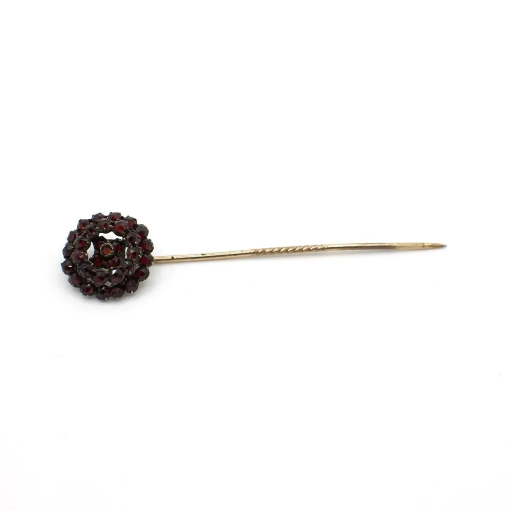 Antique Victorian Rose Cut Simulated Bohemian Garnet Stick Pin In 14K Gold Over Base Metal