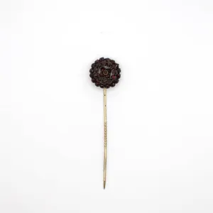 Antique Victorian Rose Cut Simulated Bohemian Garnet Stick Pin In 14K Gold Over Base Metal