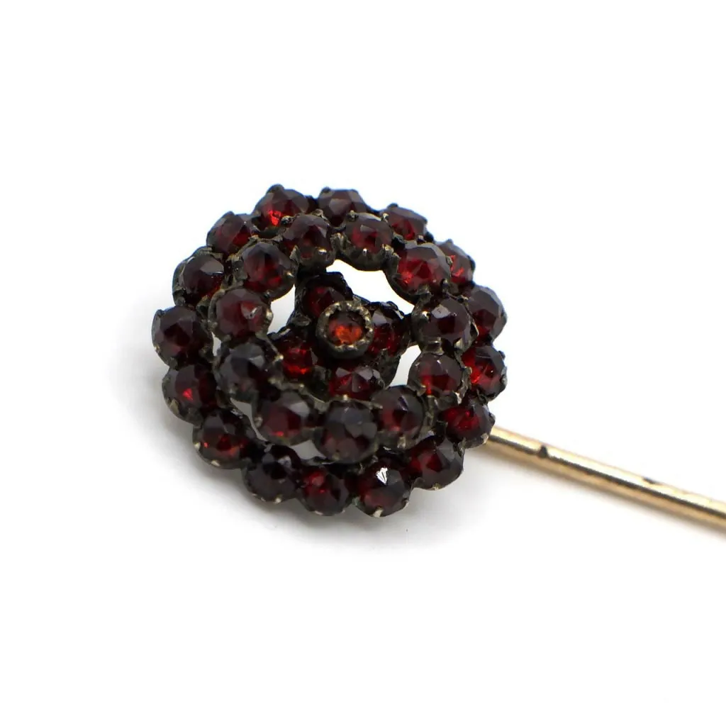Antique Victorian Rose Cut Simulated Bohemian Garnet Stick Pin In 14K Gold Over Base Metal