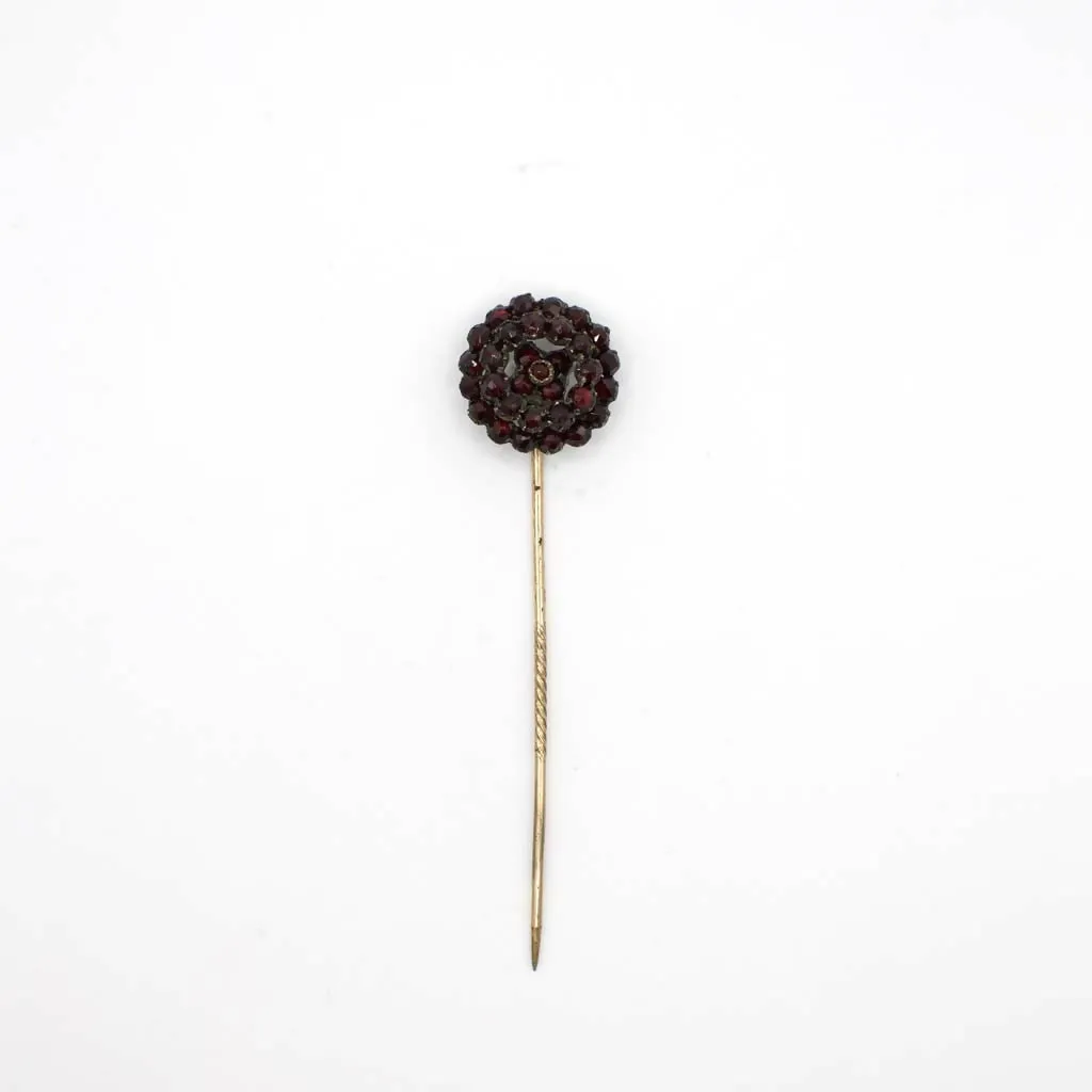 Antique Victorian Rose Cut Simulated Bohemian Garnet Stick Pin In 14K Gold Over Base Metal