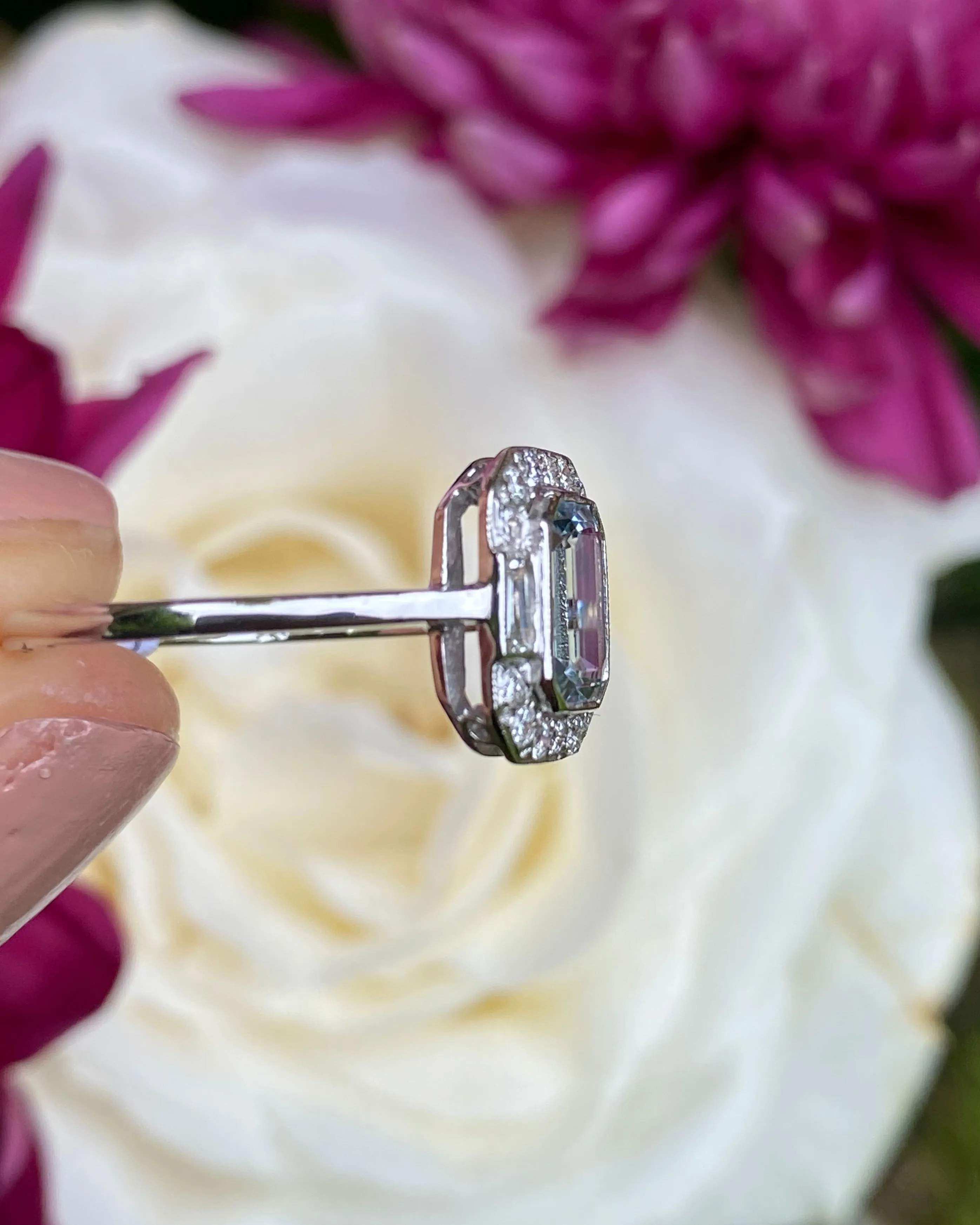 Art Deco Aquamarine and Diamond Ring Platinum 0.25ct   0.90ct