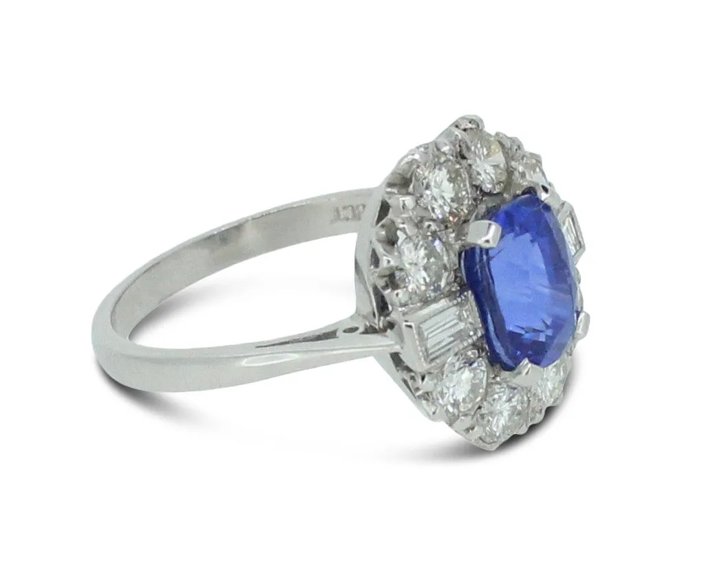 Art Deco Sapphire and Diamond Cluster Ring 1.15ct   1.85ct Platinum