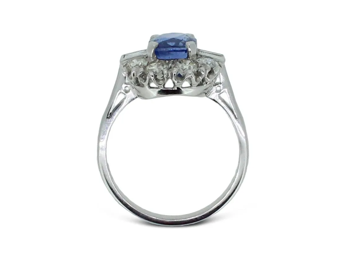 Art Deco Sapphire and Diamond Cluster Ring 1.15ct   1.85ct Platinum