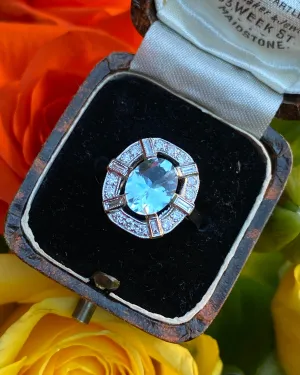 Art Deco Style Aquamarine and Diamond Ring Platinum 0.40ct   1.50ct