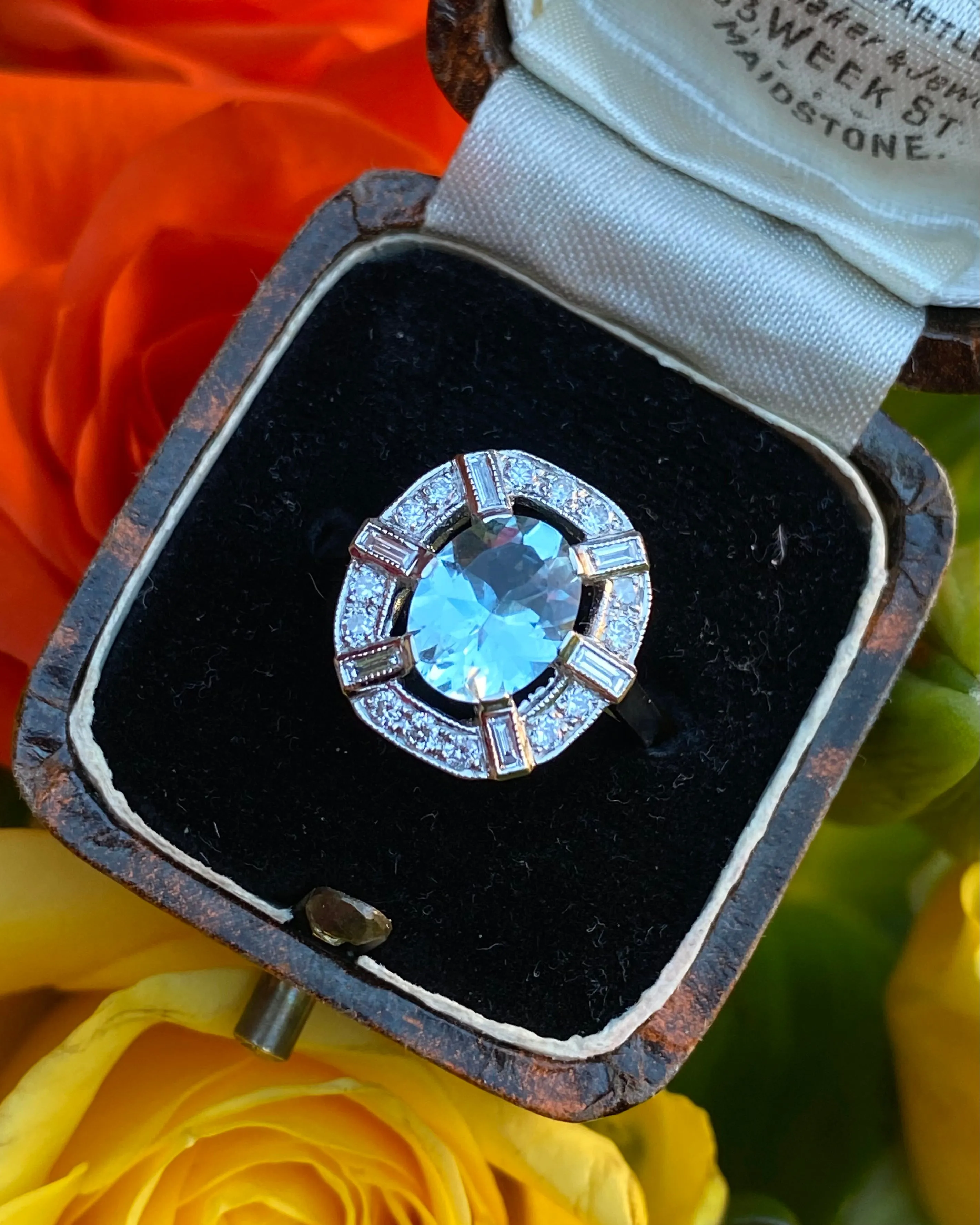 Art Deco Style Aquamarine and Diamond Ring Platinum 0.40ct   1.50ct