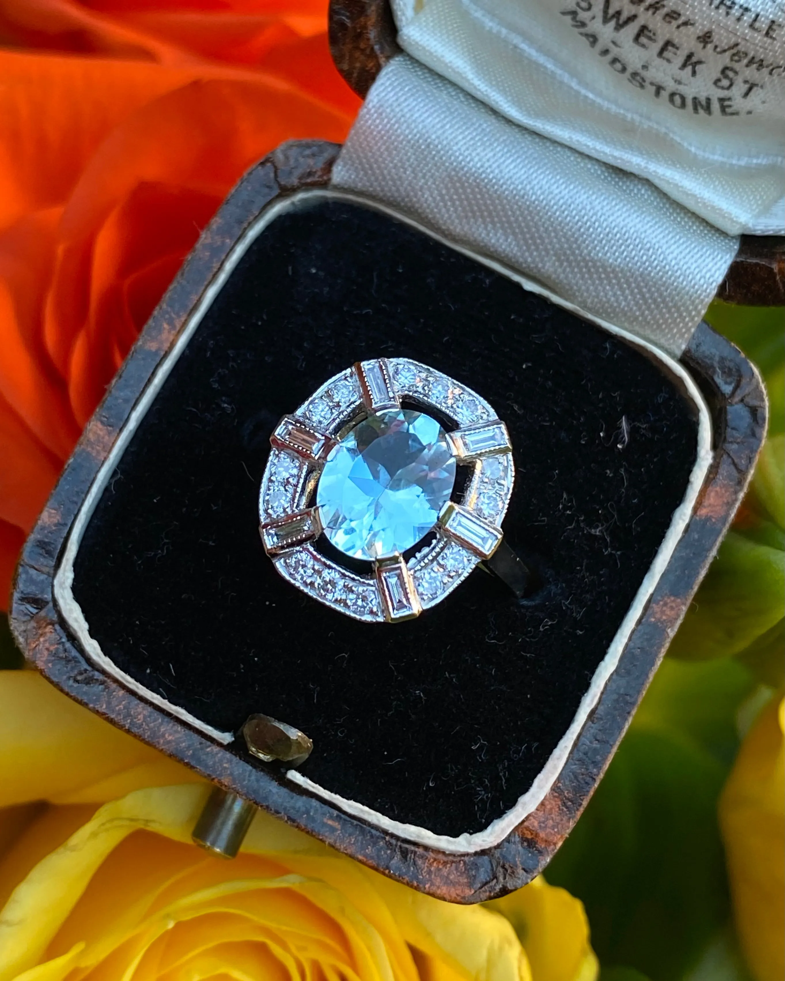 Art Deco Style Aquamarine and Diamond Ring Platinum 0.40ct   1.50ct