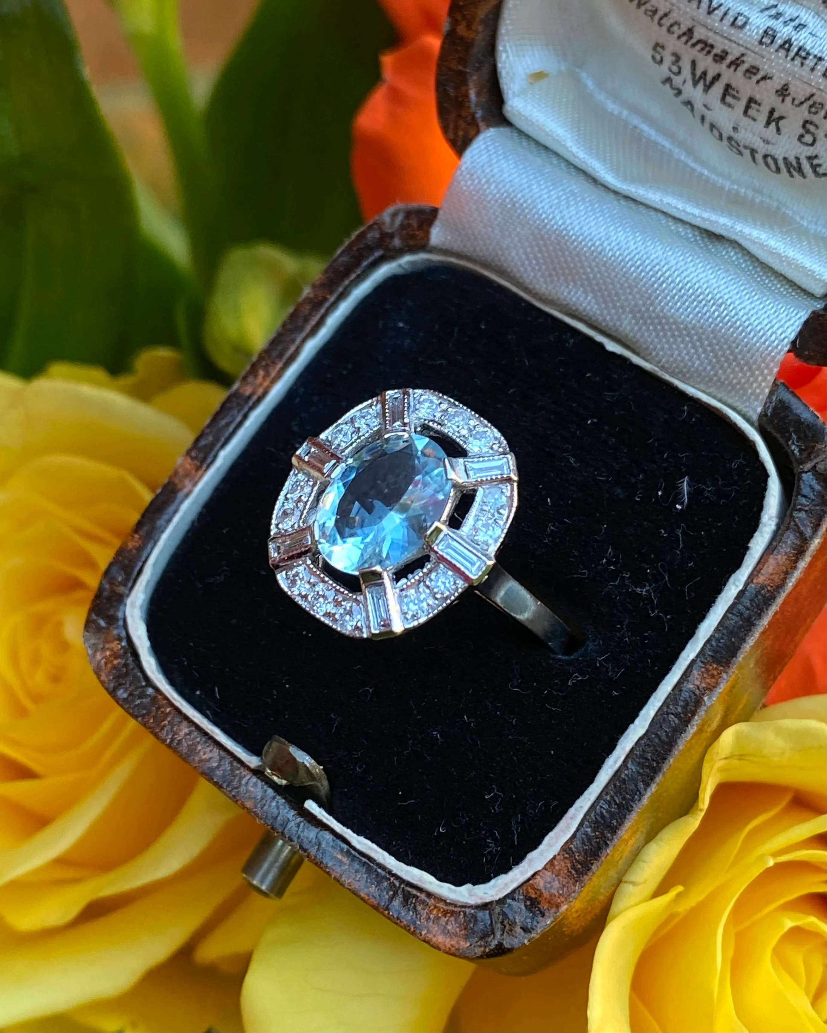 Art Deco Style Aquamarine and Diamond Ring Platinum 0.40ct   1.50ct