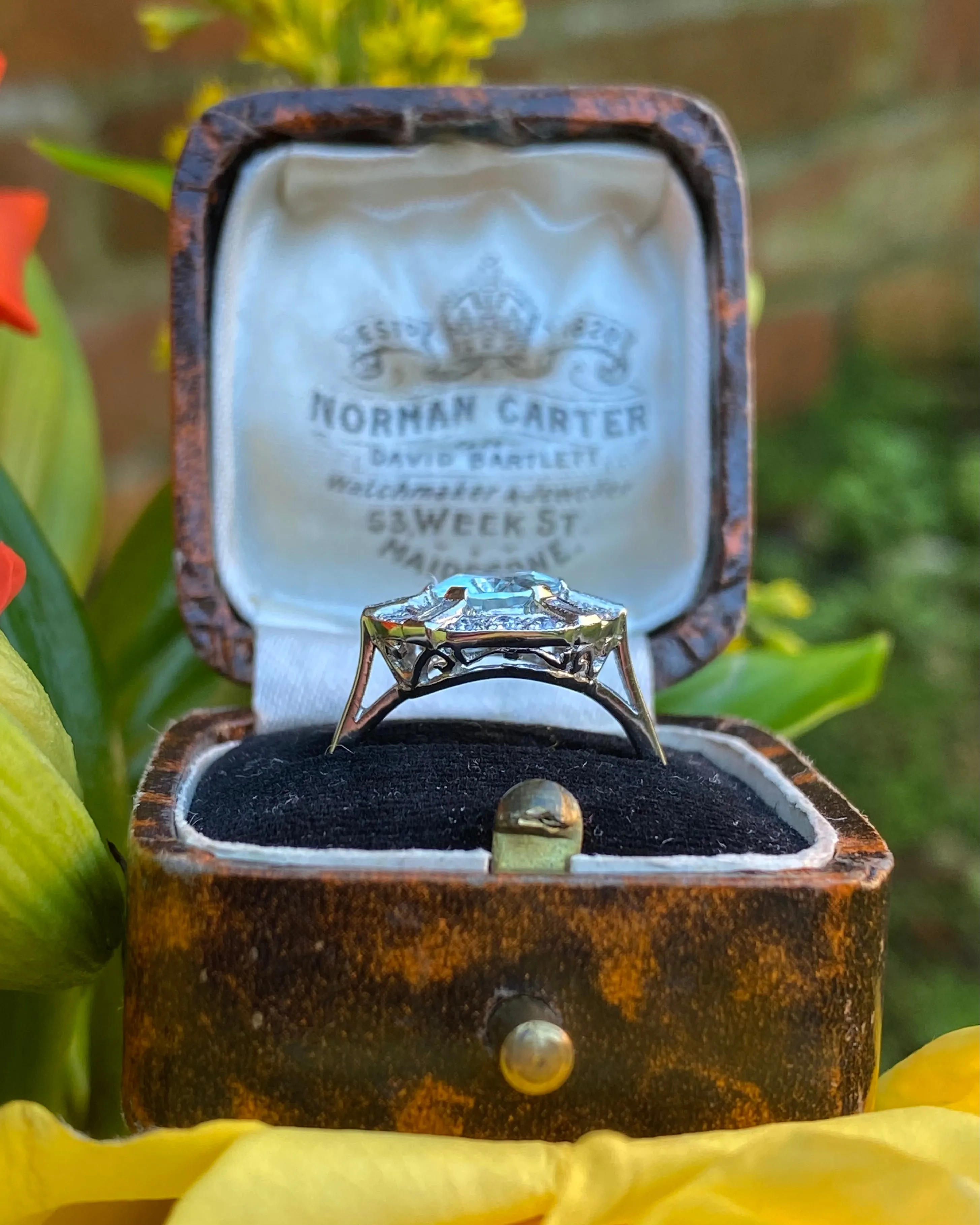 Art Deco Style Aquamarine and Diamond Ring Platinum 0.40ct   1.50ct
