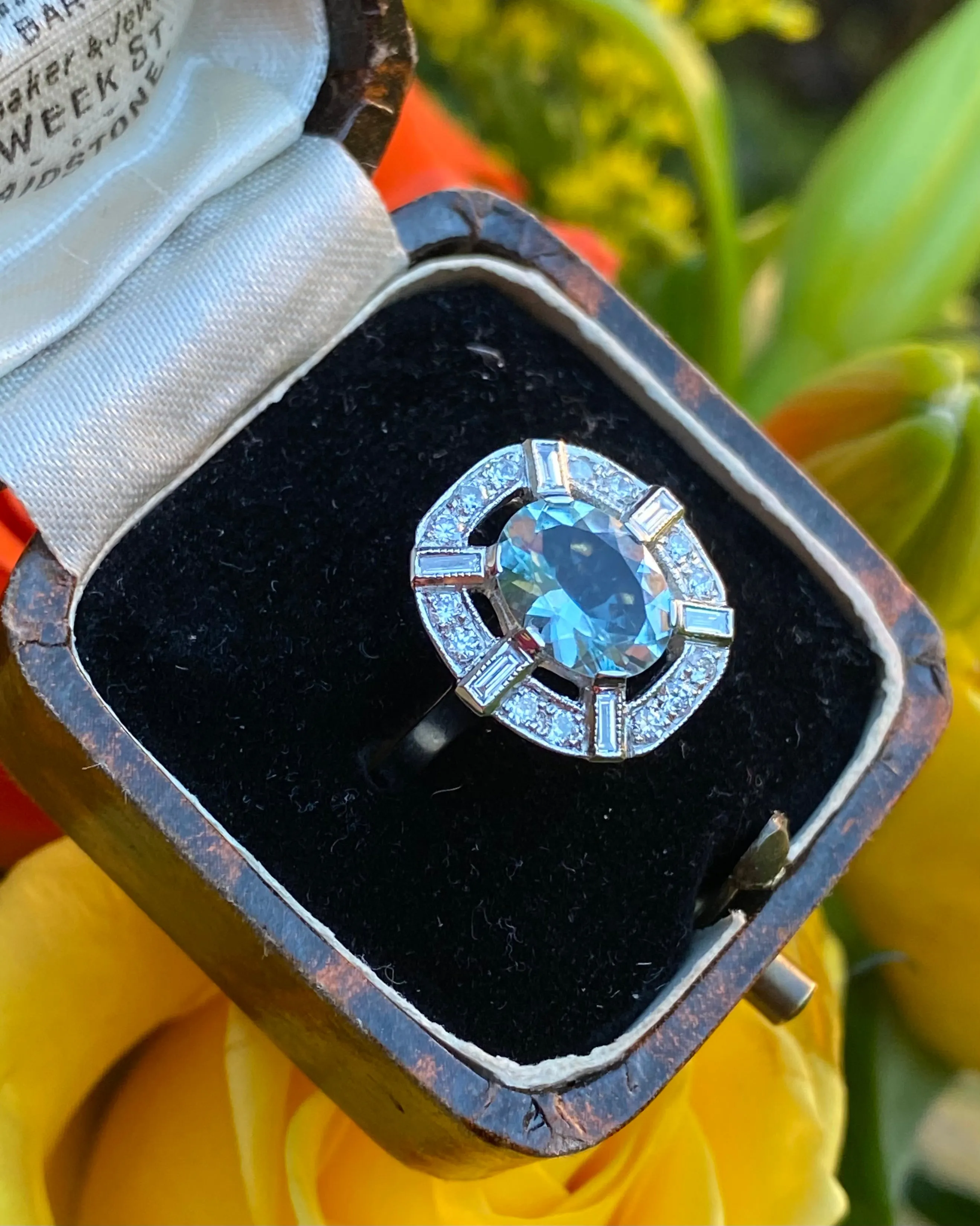Art Deco Style Aquamarine and Diamond Ring Platinum 0.40ct   1.50ct