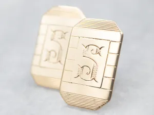 Artistic Yellow Gold "S" Monogrammed Cufflink Stud Earrings