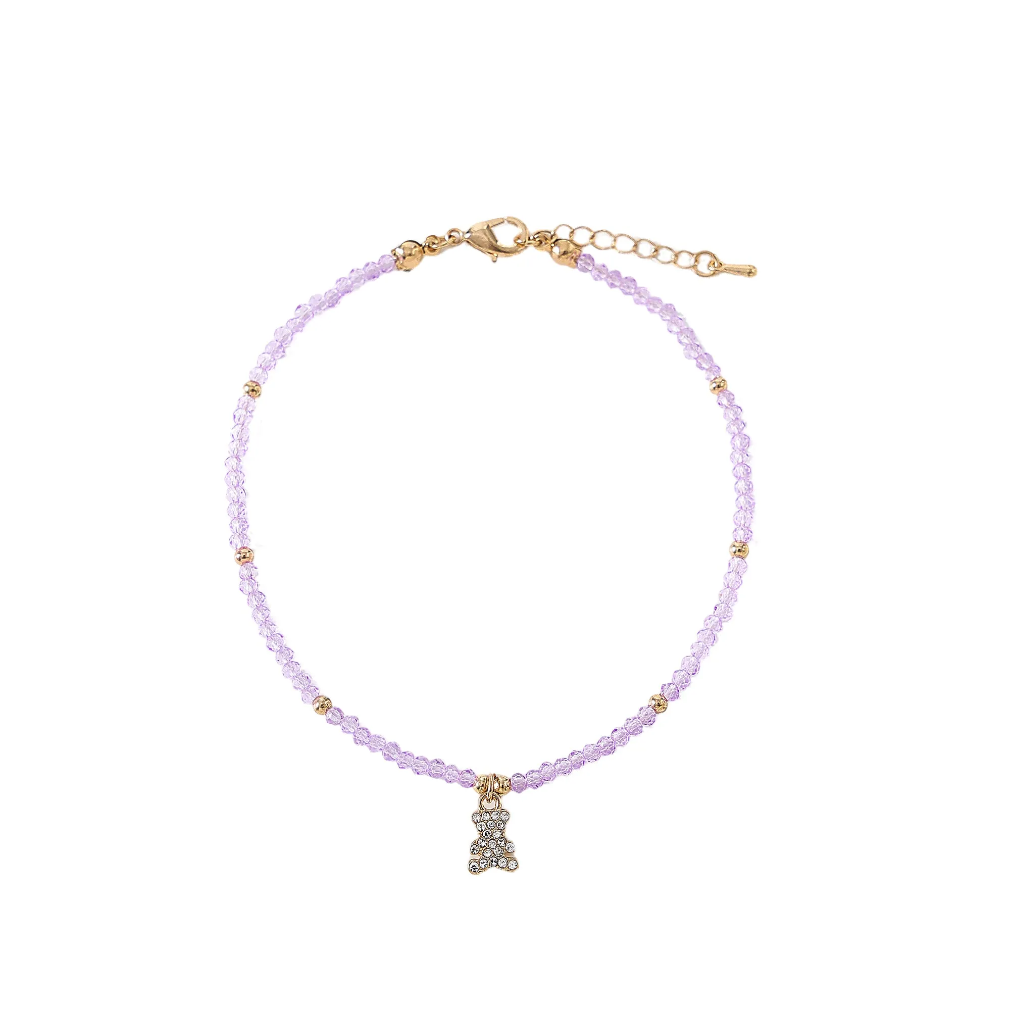 Assorted beaded Anklet with small crystal Bear charm