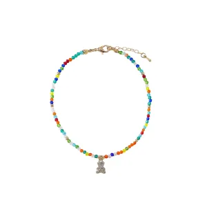 Assorted beaded Anklet with small crystal Bear charm