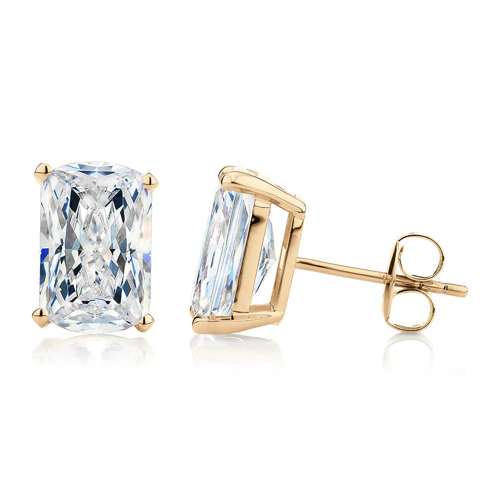 Aurora Radiant stud earrings with 6.98 carats* of diamond simulants in 10 carat yellow gold