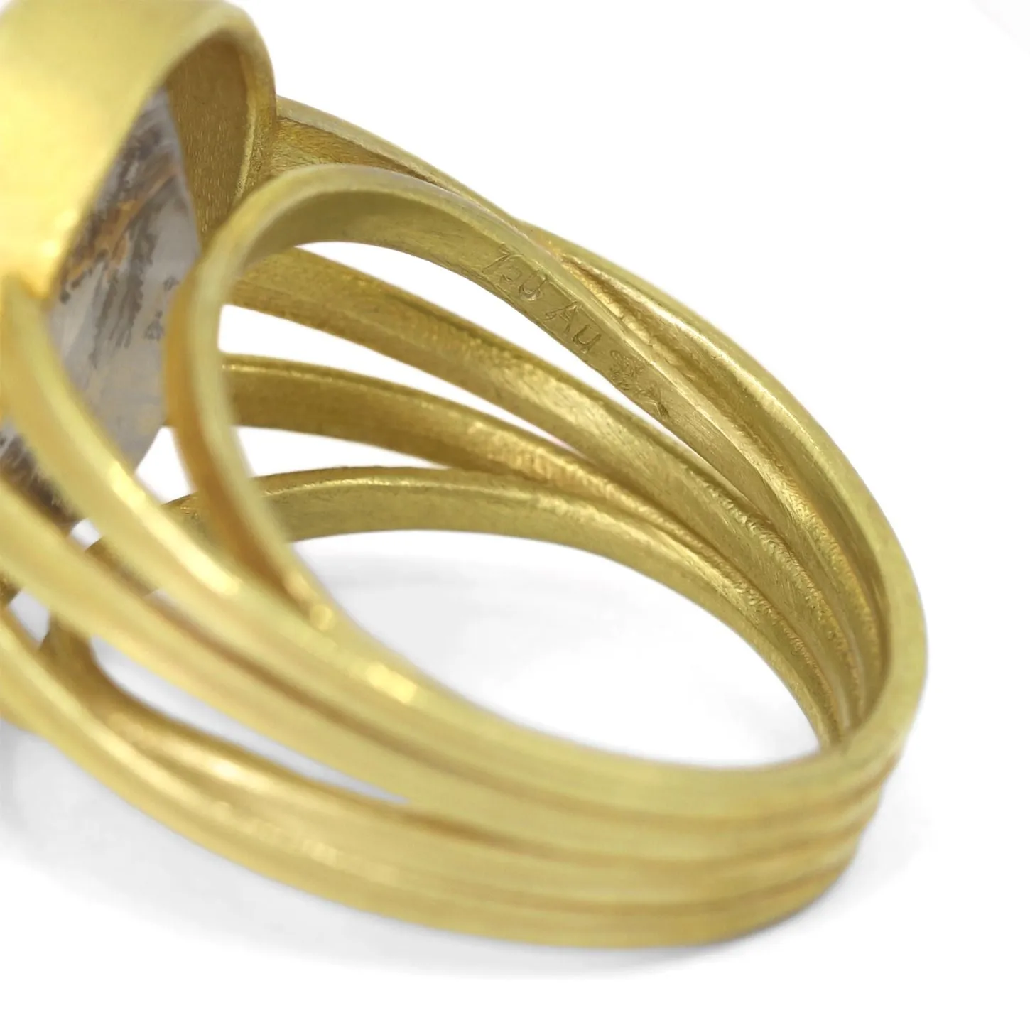 Barbara Heinrich Natural Dendrite Agate One of a Kind Gold Ribbon Ring