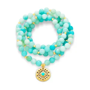 Beaded bracelet assembled from light green Amazonite and 925 silver gilded with 18k yellow gold