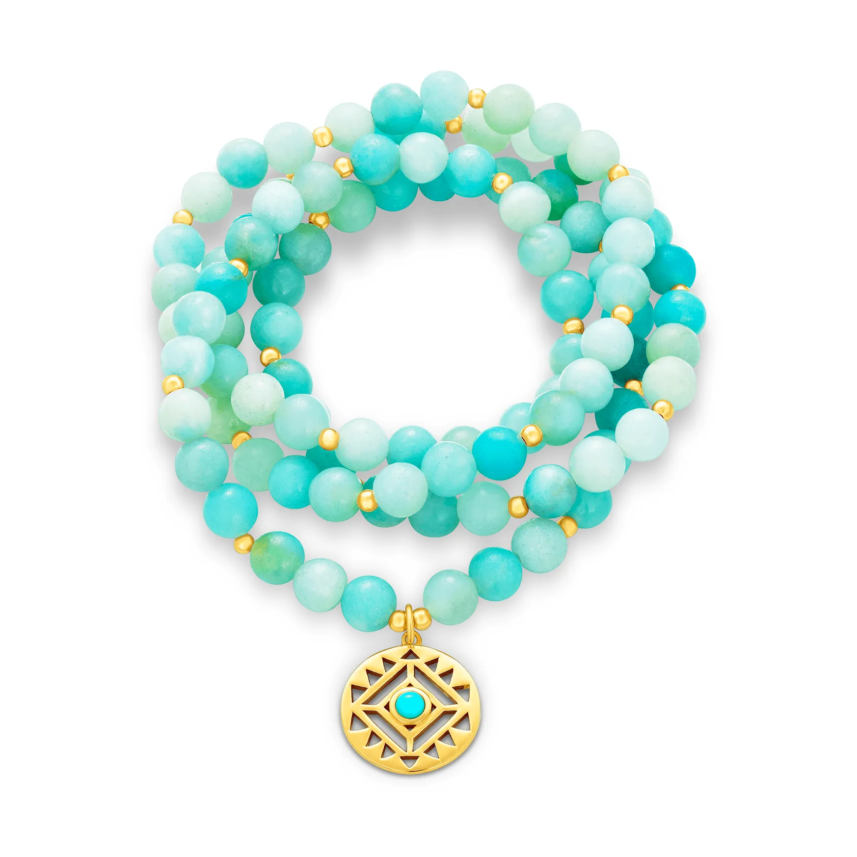 Beaded bracelet assembled from light green Amazonite and 925 silver gilded with 18k yellow gold