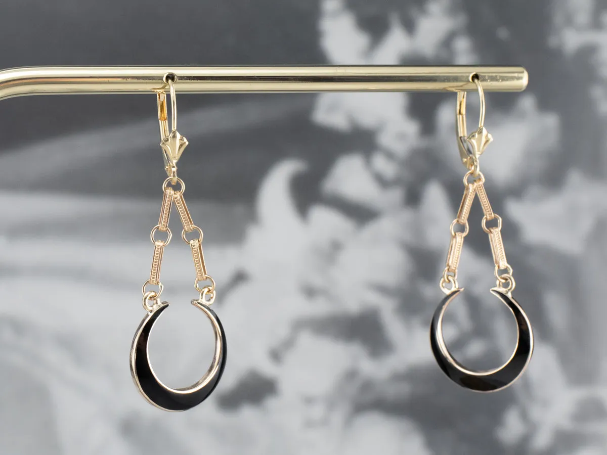 Black Enamel and Gold Drop Earrings
