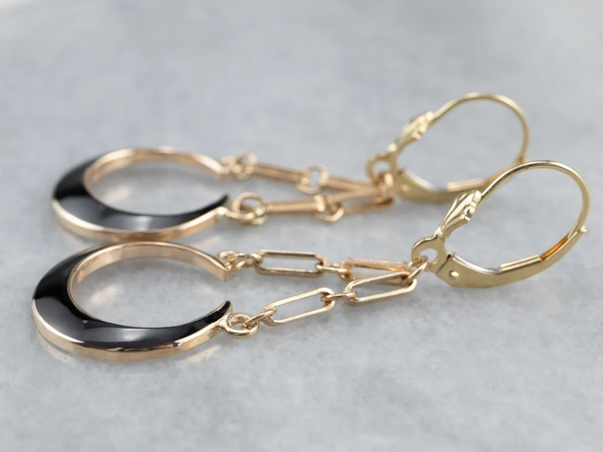 Black Enamel and Gold Drop Earrings