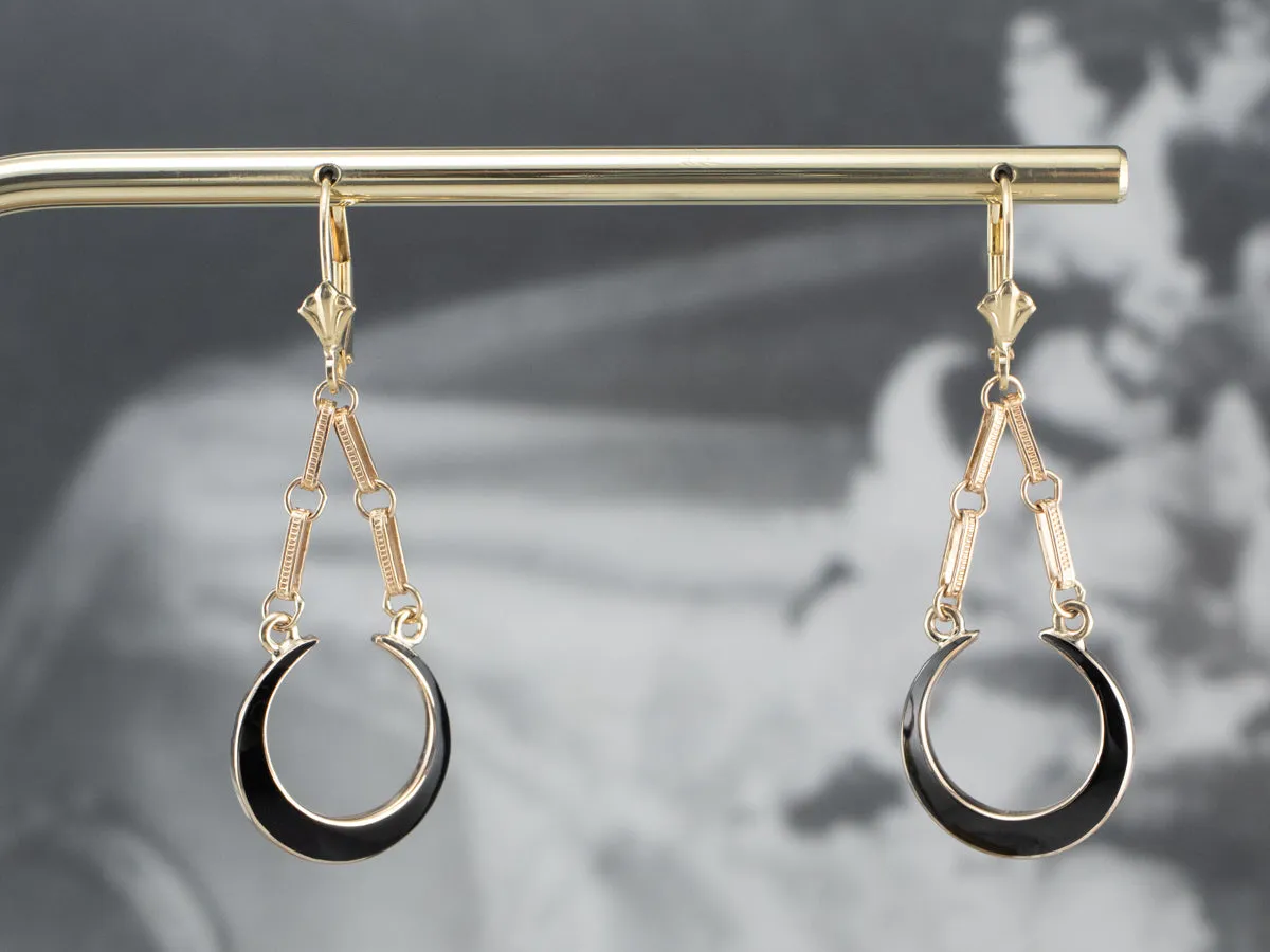 Black Enamel and Gold Drop Earrings