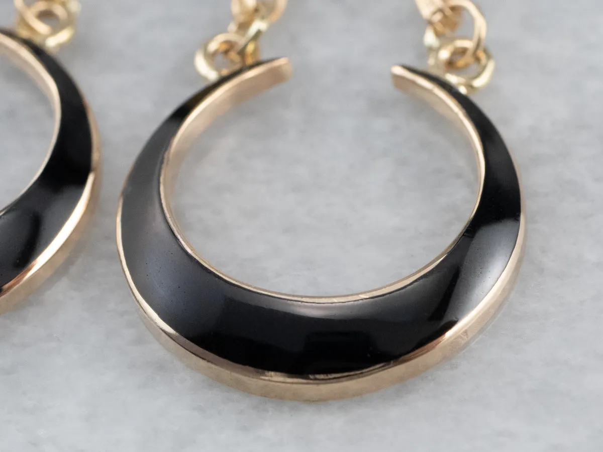 Black Enamel and Gold Drop Earrings