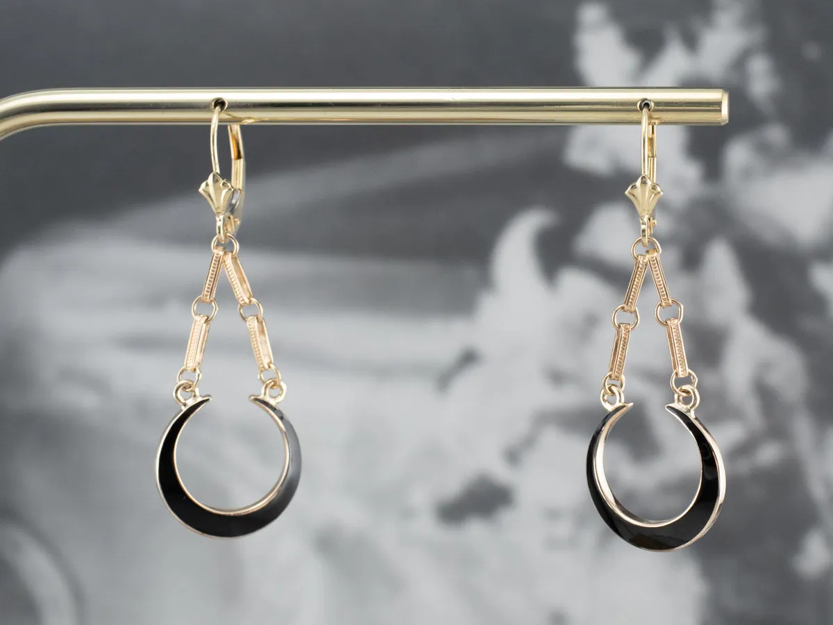 Black Enamel and Gold Drop Earrings
