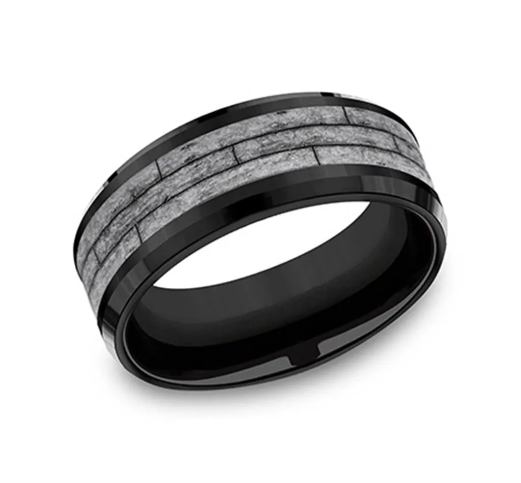 Black Titanium And Grey Tantalum Wood Planks 8mm Wedding Band