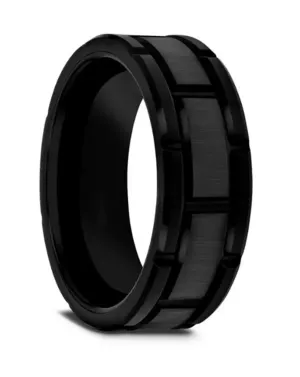 Black Tungsten Carbide ??Windsor?? 8mm Brush Finished Center Wedding Band