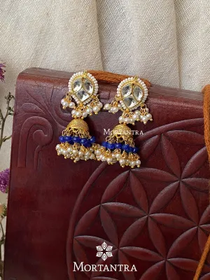 Blue Color Gold Plated Jadau Kundan Earrings - ME985W