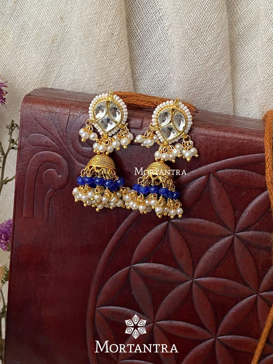 Blue Color Gold Plated Jadau Kundan Earrings - ME985W