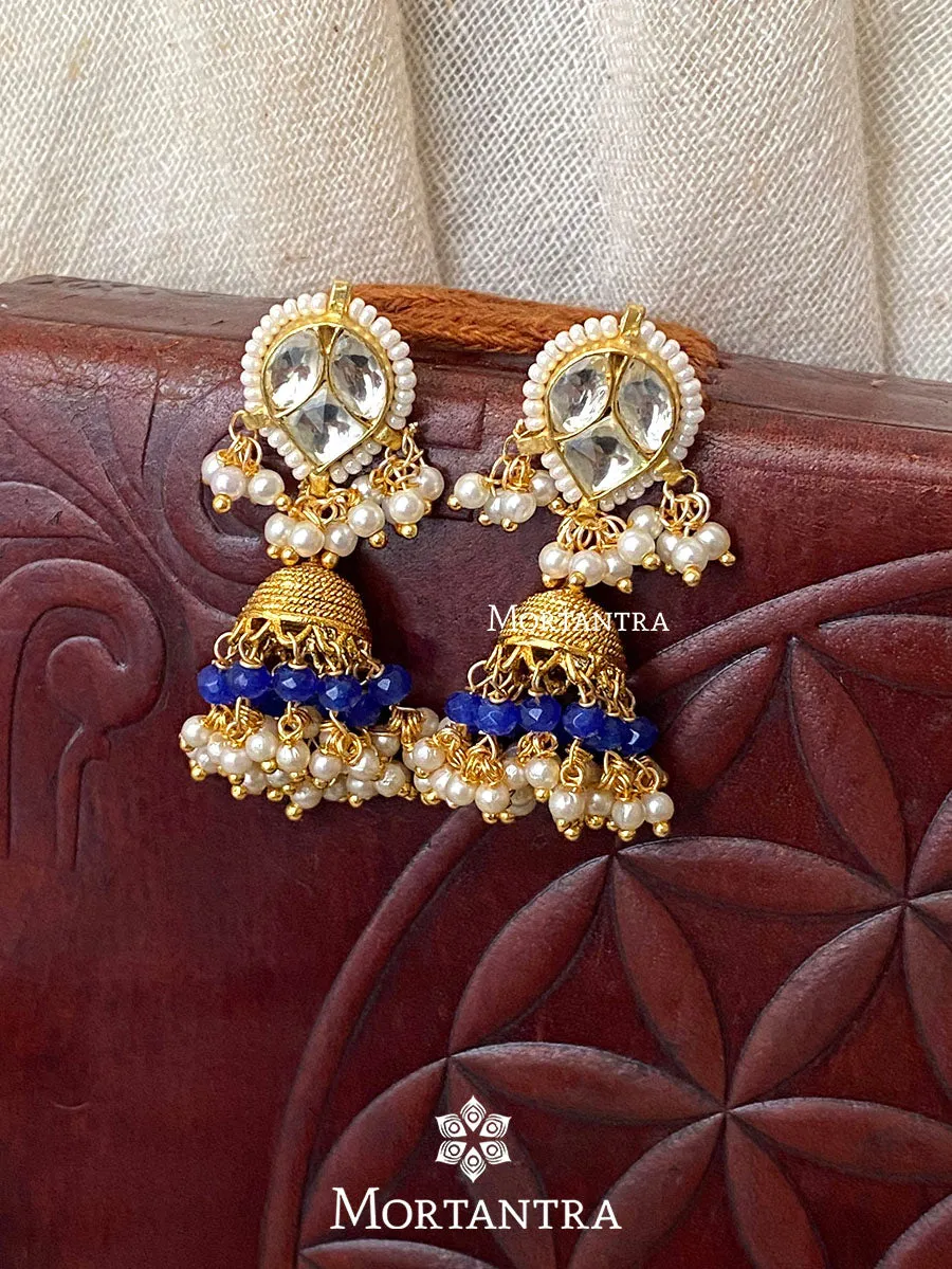 Blue Color Gold Plated Jadau Kundan Earrings - ME985W