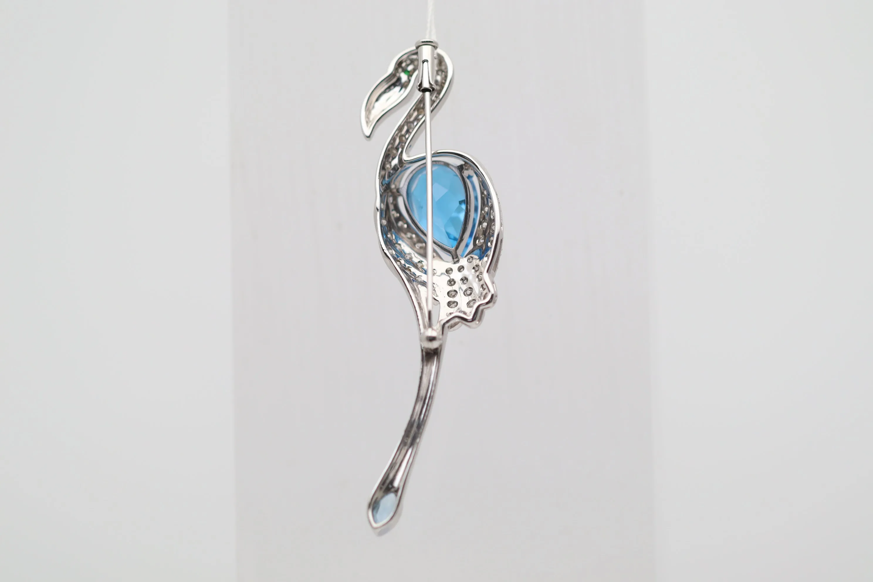 Blue Topaz Diamond Gold Flamingo Brooch Pin