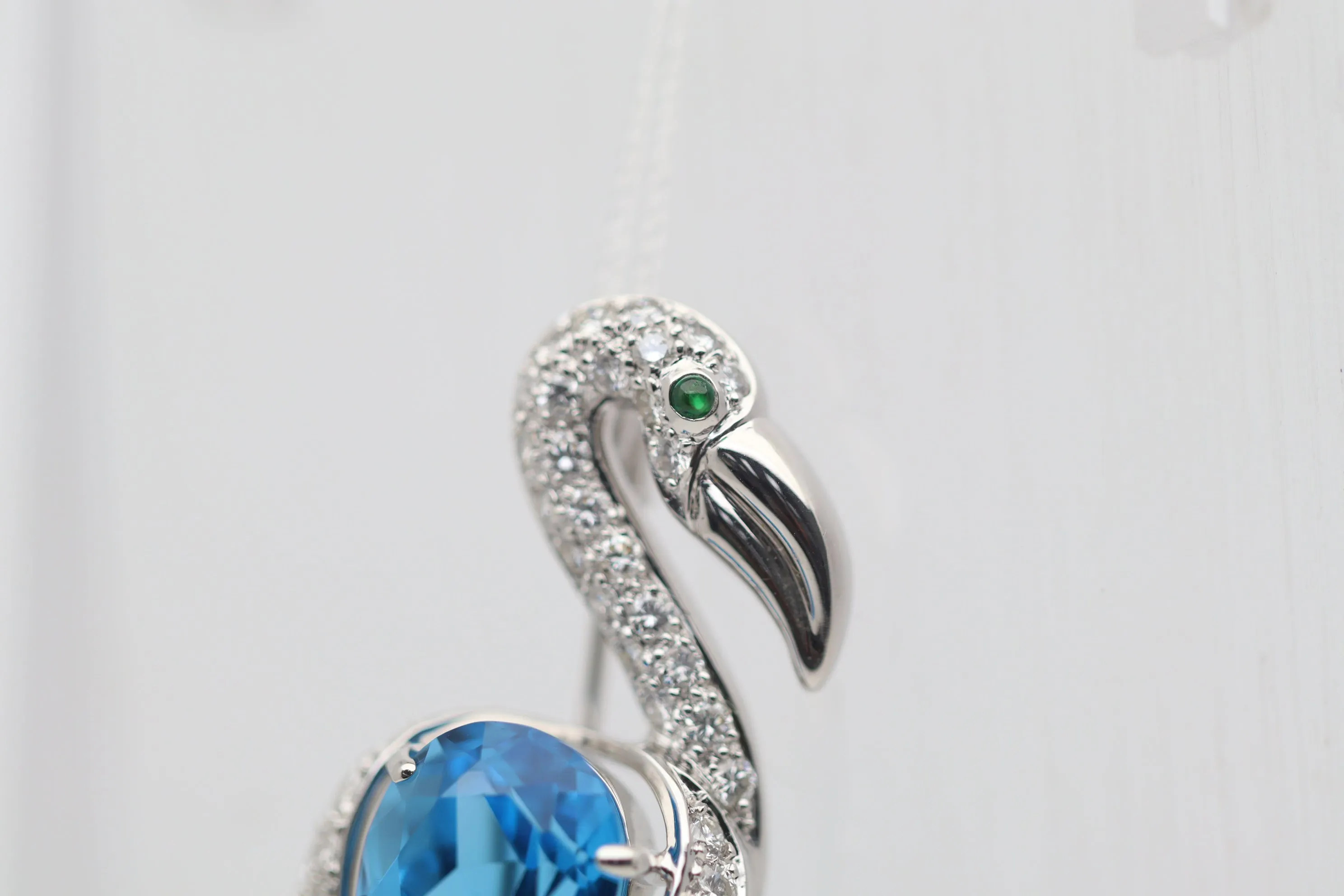 Blue Topaz Diamond Gold Flamingo Brooch Pin