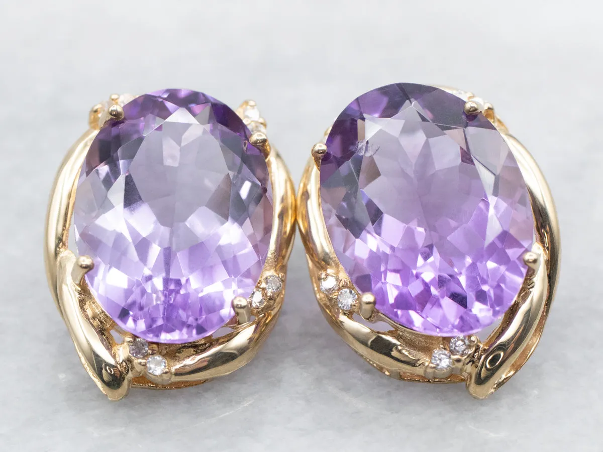 Bold Amethyst White Topaz and Gold Stud Earrings