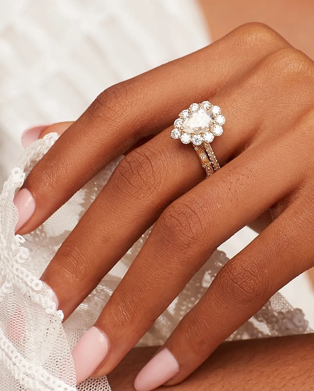 BOZ La Vie Pear Cut Moissanite Bride Set in 18K Gold