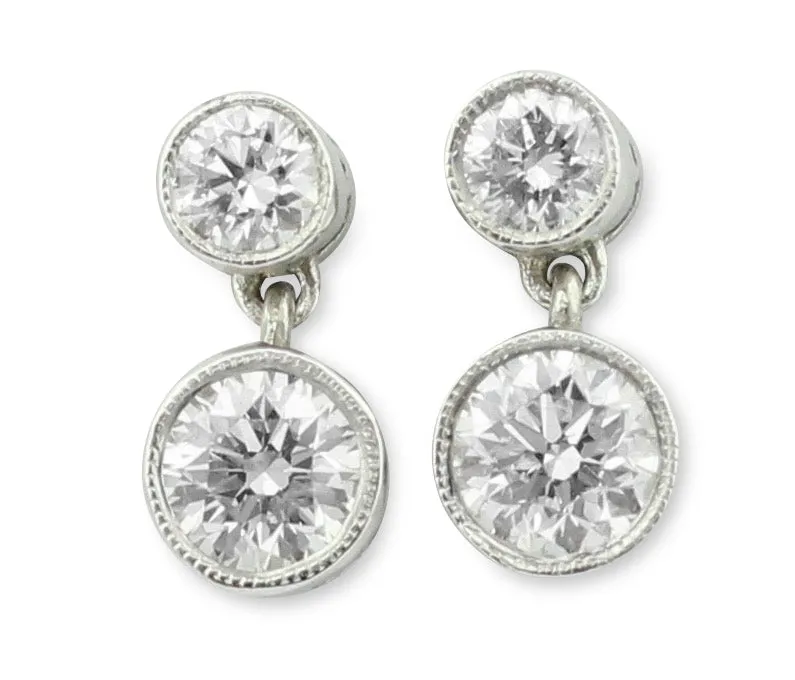 Brilliant Cut Diamond Drop Stud Earrings 18ct White Gold 0.90ct