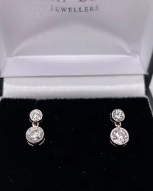 Brilliant Cut Diamond Drop Stud Earrings 18ct White Gold 0.90ct