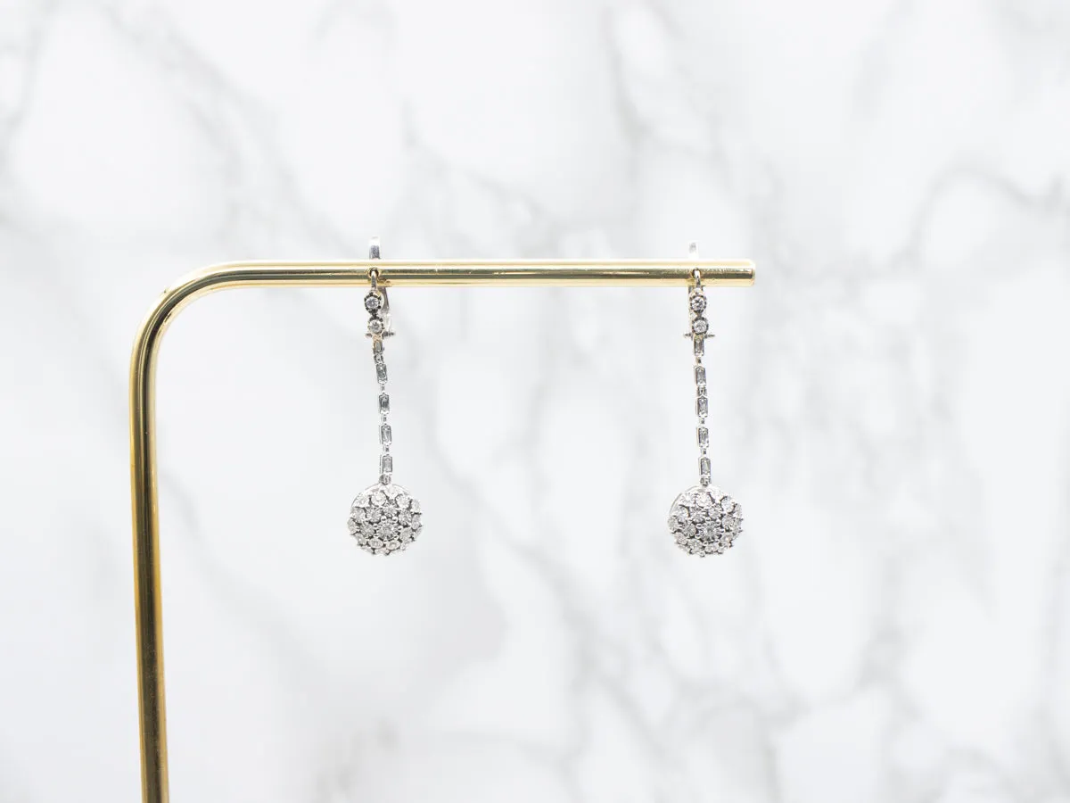 Brilliant Mixed Cut Diamond Bar Drop Earrings