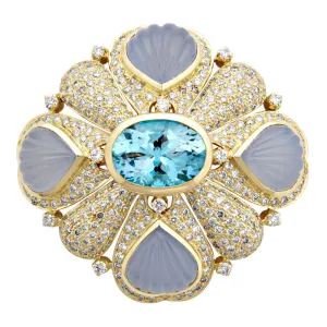 Brooch - Blue Topaz, Chalcedony and Diamond