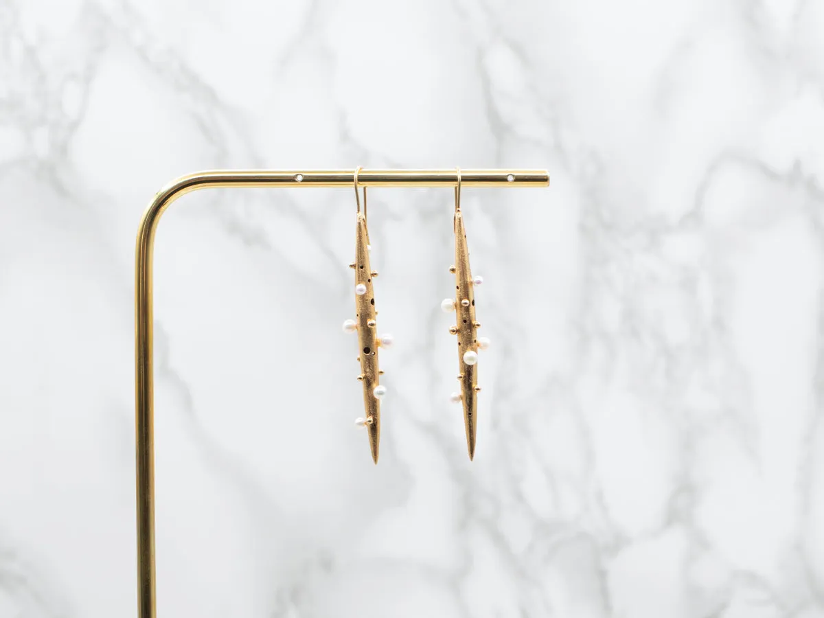 Brushed Gold and Pearl Drop Earrings
