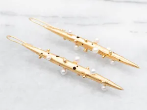 Brushed Gold and Pearl Drop Earrings