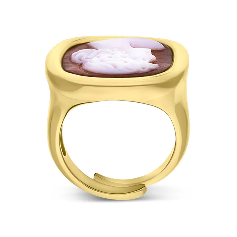 Cameo Italy Yellow Gold Plated Sterling Silver Lady Portrait Ring D