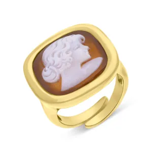 Cameo Italy Yellow Gold Plated Sterling Silver Lady Portrait Ring D