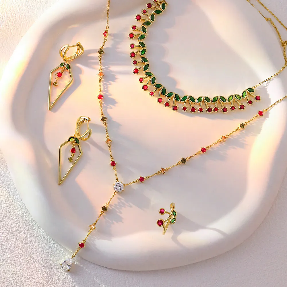 Cascade Cherry CZ Dimond Choker Cherry Bombshell Jewelry Set Colletion