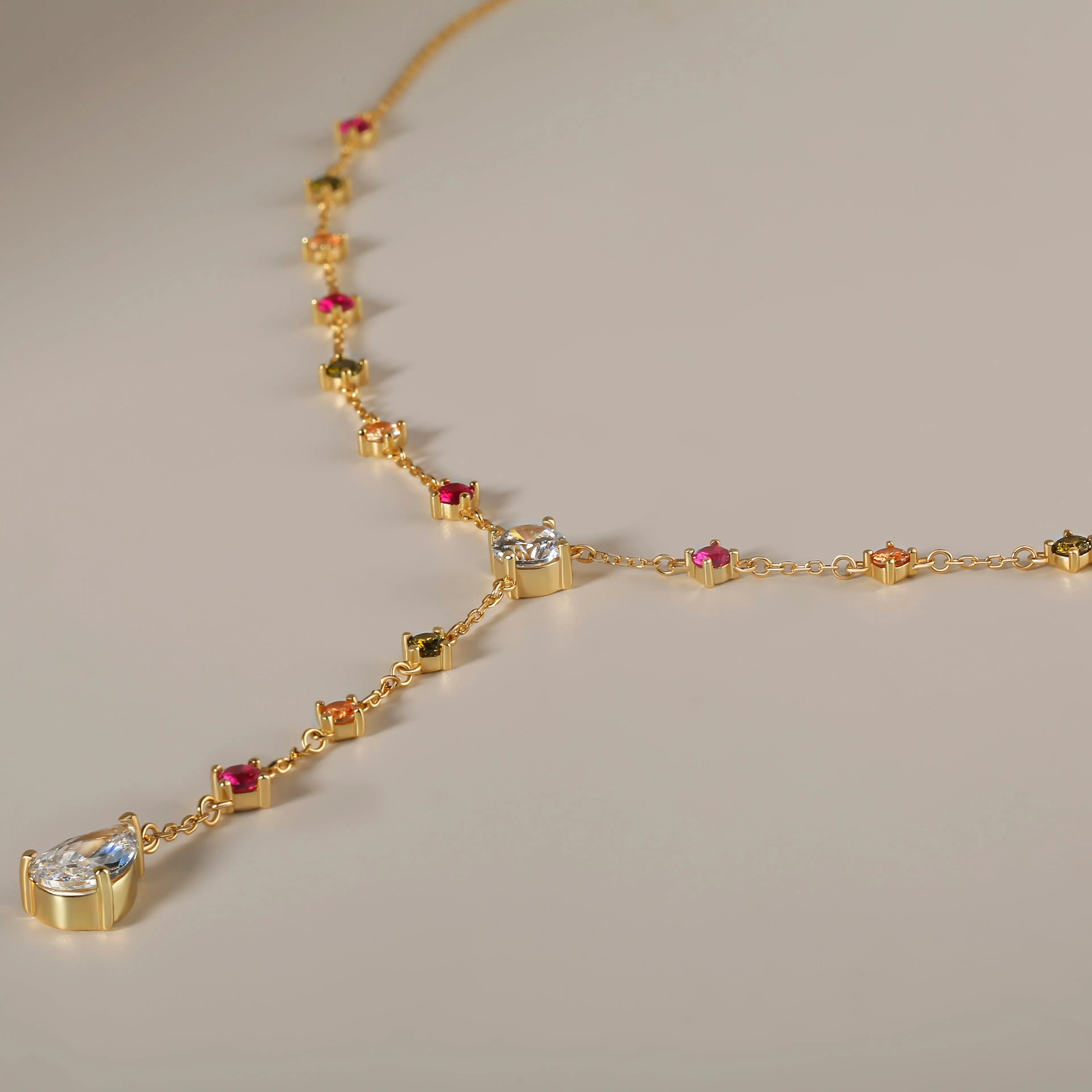 Cherry Colorful Gemstone Lariat Necklace Cherry Bombshell Jewelry Set Colletion