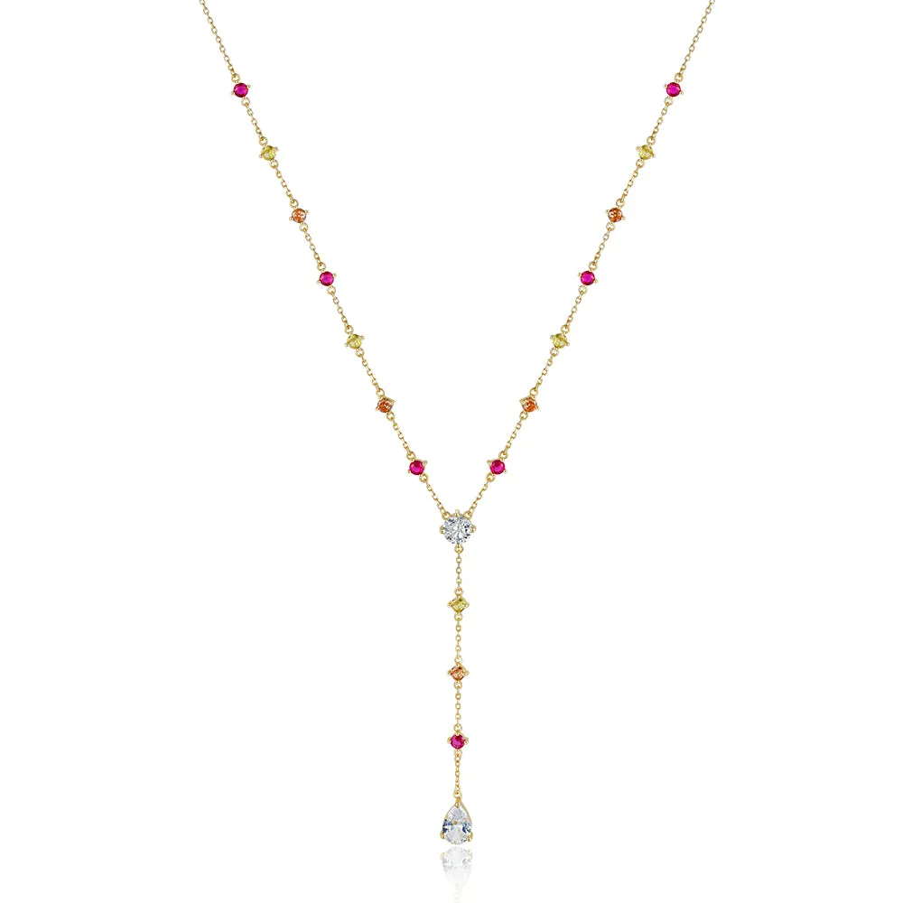Cherry Colorful Gemstone Lariat Necklace Cherry Bombshell Jewelry Set Colletion