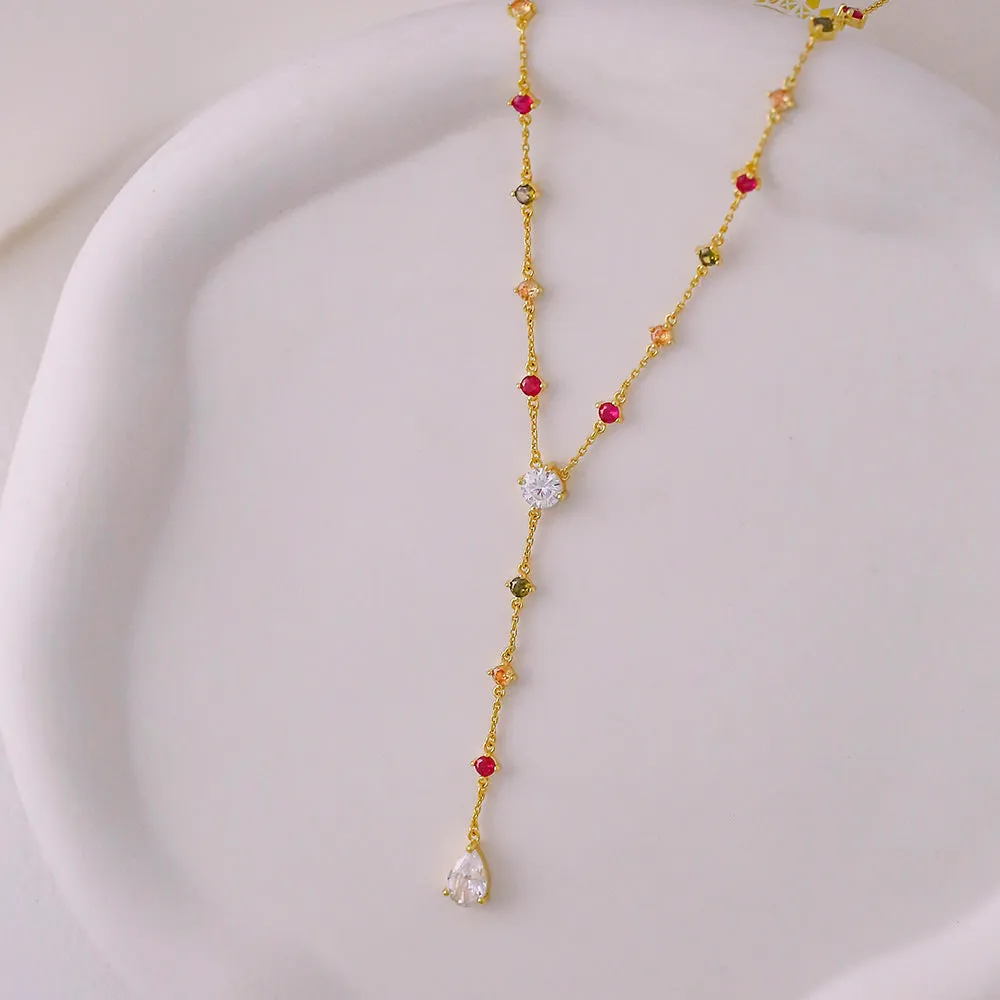 Cherry Colorful Gemstone Lariat Necklace Cherry Bombshell Jewelry Set Colletion