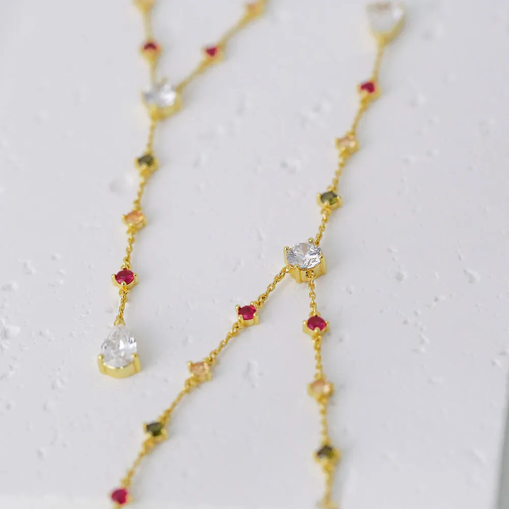 Cherry Colorful Gemstone Lariat Necklace Cherry Bombshell Jewelry Set Colletion