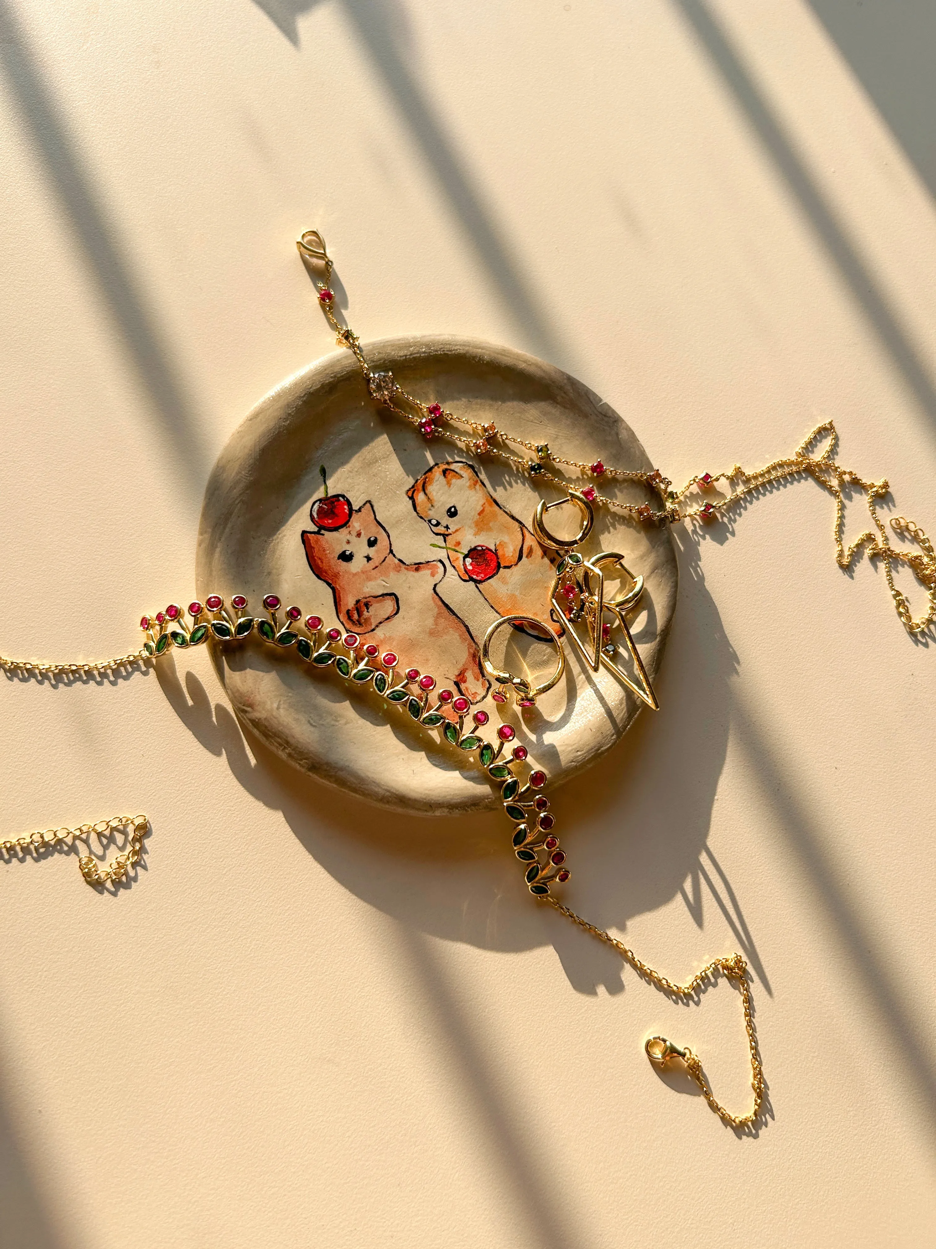 Cherry Colorful Gemstone Lariat Necklace Cherry Bombshell Jewelry Set Colletion