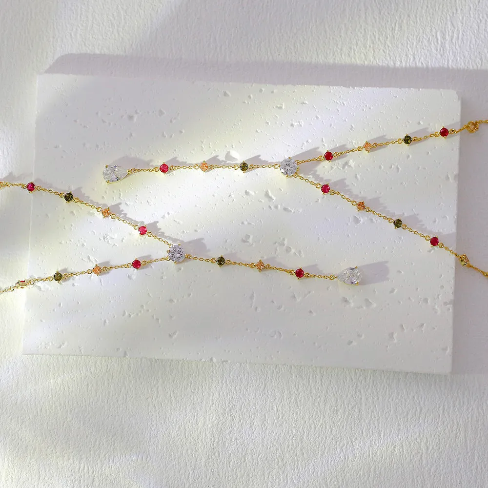 Cherry Colorful Gemstone Lariat Necklace Cherry Bombshell Jewelry Set Colletion